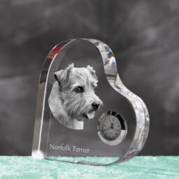 Norfolk Terrier - Crystal Clock in The Shape Of A Heart With Image Pure-Bred Dog - thumbnail 2