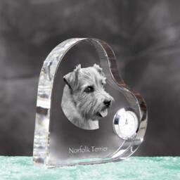 Norfolk Terrier - Crystal Clock in The Shape Of A Heart With Image Pure-Bred Dog - thumbnail 3