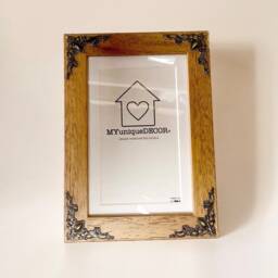 Wooden Photo Frame With Antique Bronze Corners Glass Mount Traditional Design - thumbnail 2