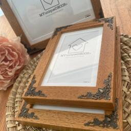 Wooden Photo Frame With Antique Bronze Corners Glass Mount Traditional Design - thumbnail 4