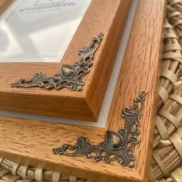 Wooden Photo Frame With Antique Bronze Corners Glass Mount Traditional Design - thumbnail 3