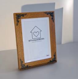 Wooden Photo Frame With Antique Bronze Corners Glass Mount Traditional Design - thumbnail 1