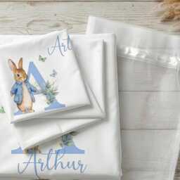Personalised Blue Rabbit Kids Duvet & Matching Toy Basket Toddler Nursery Bedding Set - thumbnail 3
