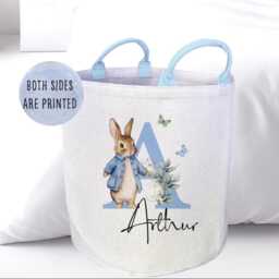 Personalised Blue Rabbit Kids Duvet & Matching Toy Basket Toddler Nursery Bedding Set - thumbnail 2