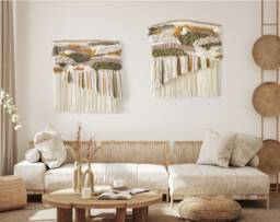 Set Of 2 Boho Woven Wall Hangings Olive Green & Dusty Pink Tapestry