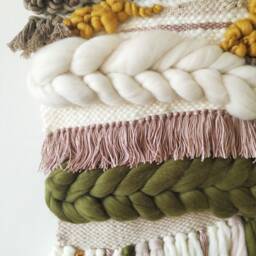 Set Of 2 Boho Woven Wall Hangings Olive Green & Dusty Pink Tapestry - thumbnail 3