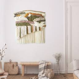Set Of 2 Boho Woven Wall Hangings Olive Green & Dusty Pink Tapestry - thumbnail 2