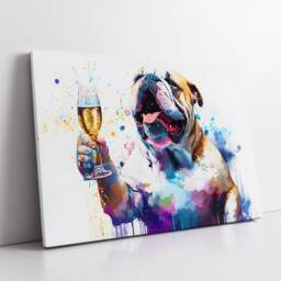 Bulldog Toasting Drink Dog Pet Abstract Modern Painting Wall Art, Framed Canvas Poster Print, Home Kitchen Office Room Decor, Gifts - thumbnail 2