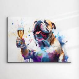 Bulldog Toasting Drink Dog Pet Abstract Modern Painting Wall Art, Framed Canvas Poster Print, Home Kitchen Office Room Decor, Gifts - thumbnail 3
