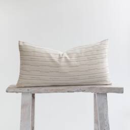 striped Cotton Lumbar Pillow, Beige & White, Bamboo Fabric
