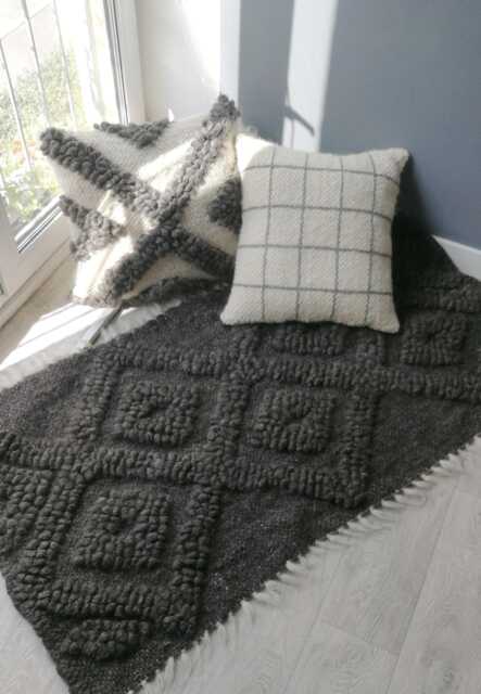 Hand Woven Wool Rug, Dark Gray Bedroom Floor Runner, Handmade Coverlet Or Blanket, Rustic Outdoor Area Rug - image 1