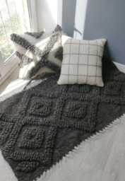 Hand Woven Wool Rug, Dark Gray Bedroom Floor Runner, Handmade Coverlet Or Blanket, Rustic Outdoor Area Rug - thumbnail 1