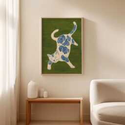 White Cat Poster, Botanical Print, Folk Style Wall Art - thumbnail 2