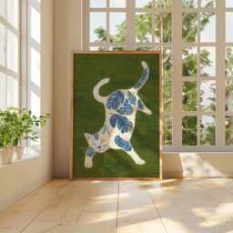 White Cat Poster, Botanical Print, Folk Style Wall Art - thumbnail 4