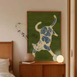 White Cat Poster, Botanical Print, Folk Style Wall Art - thumbnail 3