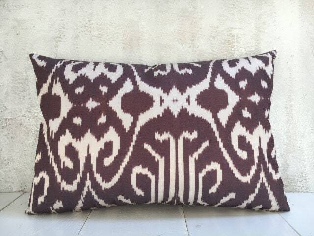 Silk Ikat Pillow Cover, Handwoven Accent Cushion - 16x24 - image 1