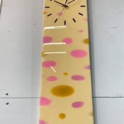 Cream & Pink Abstract Resin Wall Clock, Long Modern Unusual Home Decor, Luxury Clocks - thumbnail 4