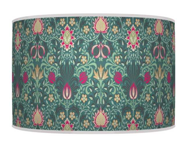 Floral Light Shade - Morris Inspired Lampshade in Teal Blue Hot Pink Boho Style Drum Handmade Lamp - image 1
