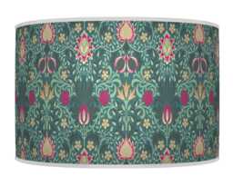 Floral Light Shade - Morris Inspired Lampshade in Teal Blue Hot Pink Boho Style Drum Handmade Lamp