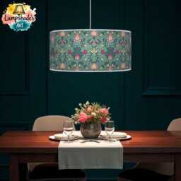 Floral Light Shade - Morris Inspired Lampshade in Teal Blue Hot Pink Boho Style Drum Handmade Lamp - thumbnail 3