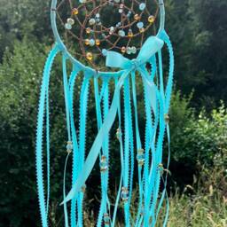 Turquoise & Brown Beaded Dreamcatcher, Boho Bedroom Decor, Baby Nursery Wall Crystal Glass Faceted Beads, Dream Catcher, Hanging - thumbnail 2