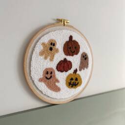 Hand Punch Needle Wall Hanging, Ghosts Pumpkins, Fall Halloween Decor - thumbnail 2