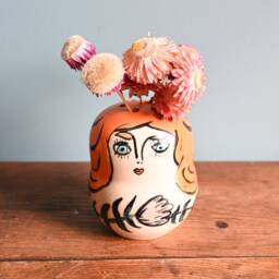 Handmade Redhead Woman Ceramic Frog Vase, Ikebana Pottery - 4 Inches - thumbnail 3