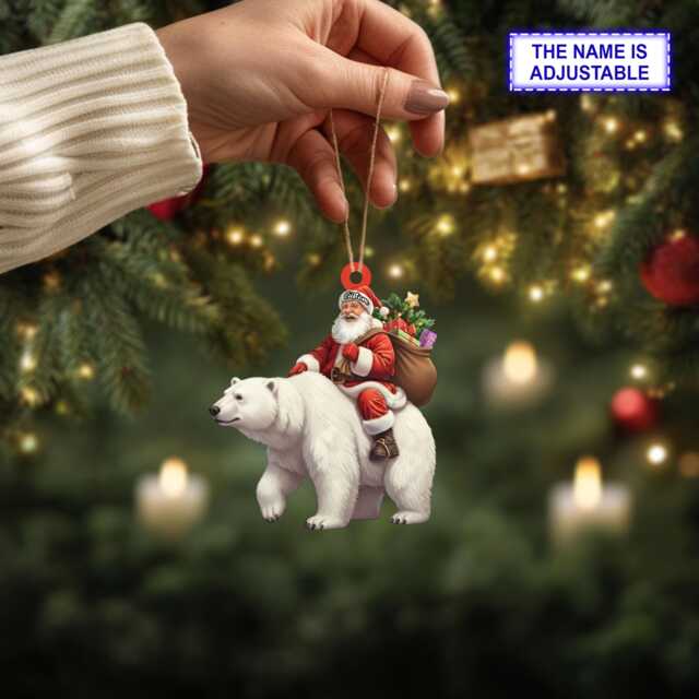 Santa Riding Polar Bear Acrylic 2D Flat Christmas Ornament, Festive Tree Hanging Holiday Decoration, Polar Bear Gift - image 1