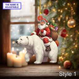 Santa Riding Polar Bear Acrylic 2D Flat Christmas Ornament, Festive Tree Hanging Holiday Decoration, Polar Bear Gift - thumbnail 2