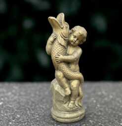 Garden Children With Fish Statue Concrete Boy Sculpture Outdoor Memorial Decoration Handmade Ornament Lover Gift