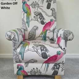 Aviary Fabric Adult Chair Armchair Birds Mccaws Parrots Parakeets Tropical Jungle Safari Accent Teal Green Navy Maldives Garden Botanical - thumbnail 3