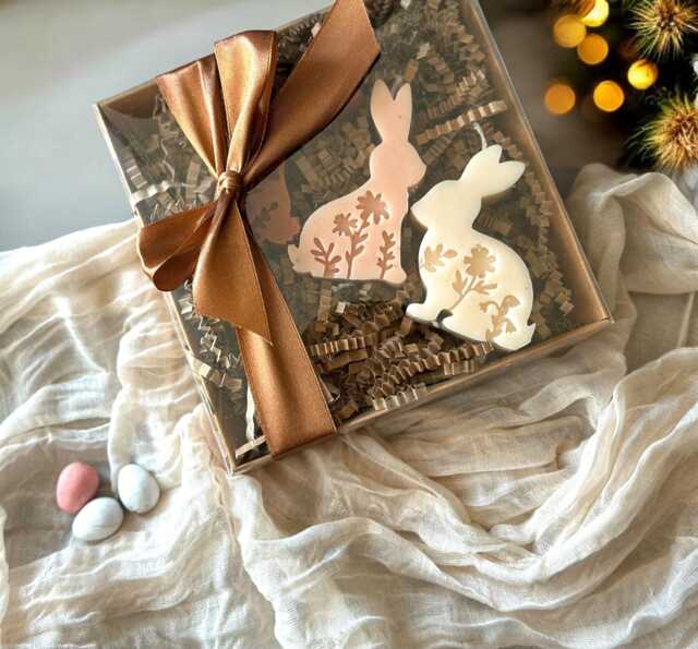 Easter Bunny Candle Set, Natura Colour Candles, Egg Shaped Candles, Happy Candle Gift For Her, Easter Table Decor, Rabbit Candles - image 1
