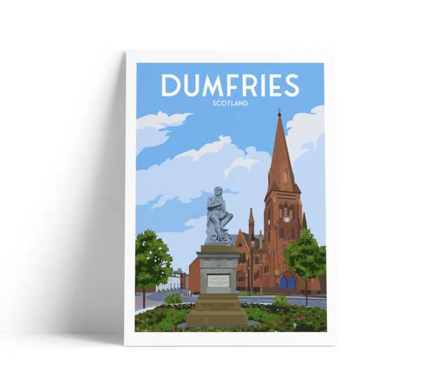 Dumfries Scotland Travel Poster Robert Burns Statue Art Print - image 1