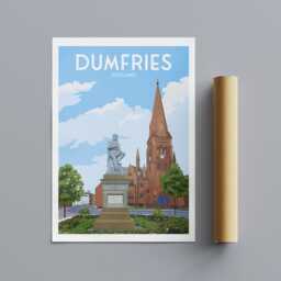 Dumfries Scotland Travel Poster Robert Burns Statue Art Print - thumbnail 2