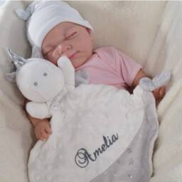 Cuddle Cloth Embroidered With Name - Comfort Blanket Cuddly Soft Toy Unicorn White-Grey Zw-29 - 400236 - thumbnail 2