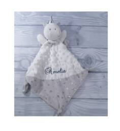 Cuddle Cloth Embroidered With Name - Comfort Blanket Cuddly Soft Toy Unicorn White-Grey Zw-29 - 400236 - thumbnail 1