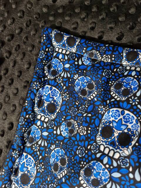 Gothic Blanket - Blue Candy Skull Goth Alternative Gift Idea Black Halloween Decor Bedding Christmas Present Handmade