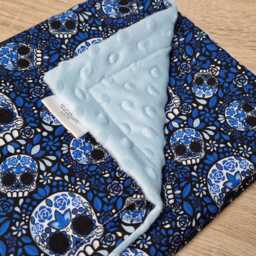 Gothic Blanket - Blue Candy Skull Goth Alternative Gift Idea Black Halloween Decor Bedding Christmas Present Handmade - thumbnail 2