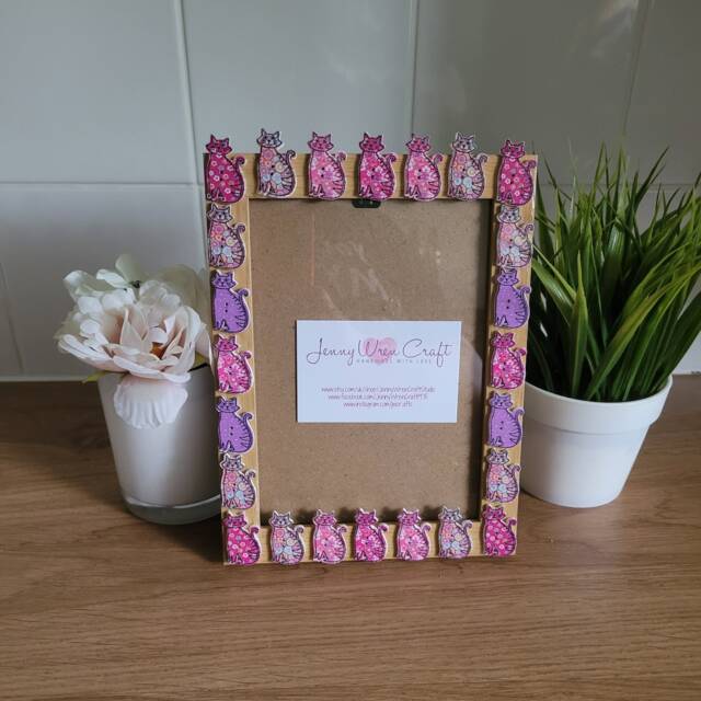 Colourful Wooden Cat Button Photo Frame 5 X 7 Inches - image 1