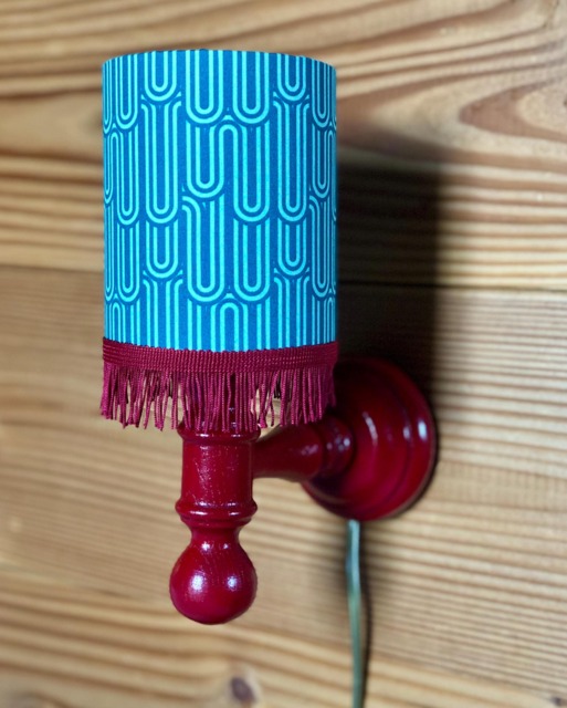 Playful Wall Lamp With Red Fringes & Art Decor Fabric. Maximalist Home Decor - image 1