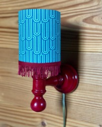Playful Wall Lamp With Red Fringes & Art Decor Fabric. Maximalist Home Decor - thumbnail 1