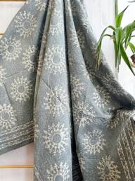 Kantha Stitch Pure Cotton Reversible Bed/Sofa Throw King Size Handmade Dohar Slated Grey Gris Chalk Tribal Motif - Country Rustic Stonewash