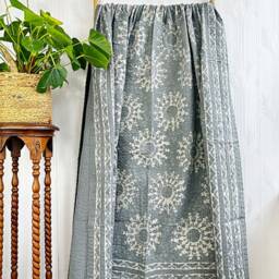 Kantha Stitch Pure Cotton Reversible Bed/Sofa Throw King Size Handmade Dohar Slated Grey Gris Chalk Tribal Motif - Country Rustic Stonewash - thumbnail 2