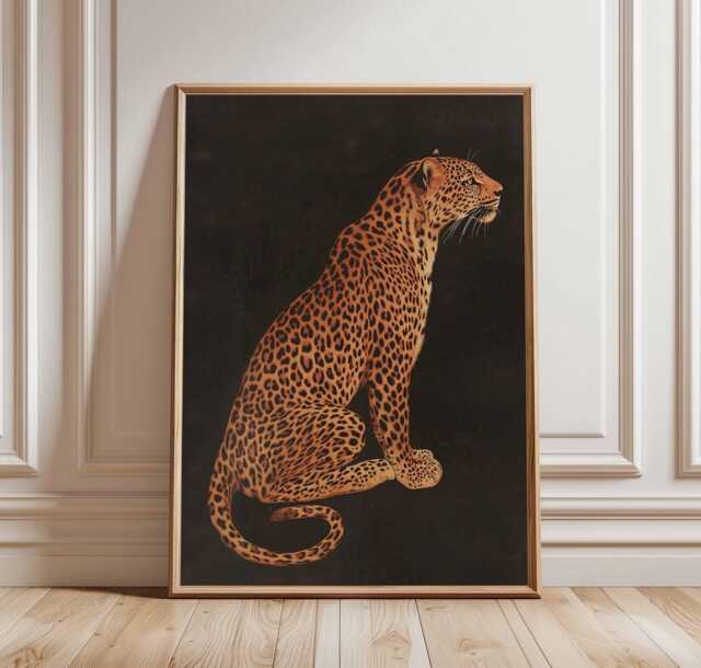 Leopard Wall Art Print, Vintage Animal Poster, Jungle Cat Illustration, Bold Safari Decor, Unframed Big Wildlife - image 1