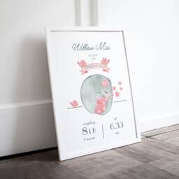 Personalised New Baby Print, Birth Details, Gift, Parents Elephant, Girl Present - thumbnail 3