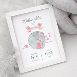 Personalised New Baby Print, Birth Details, Gift, Parents Elephant, Girl Present - thumbnail 1