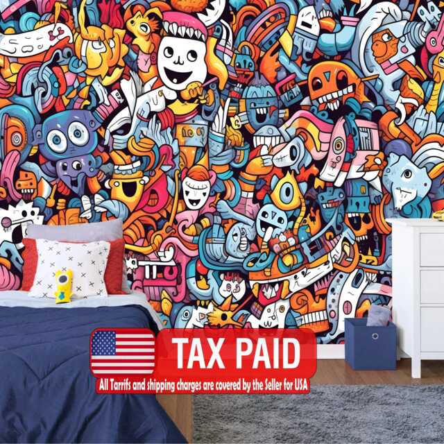 Colorful Graffiti Art Wallpaper Mural, Teenage Kids Room Decor, Peel & Stick - image 1