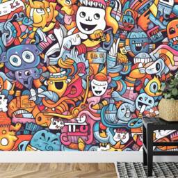 Colorful Graffiti Art Wallpaper Mural, Teenage Kids Room Decor, Peel & Stick - thumbnail 3