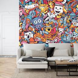 Colorful Graffiti Art Wallpaper Mural, Teenage Kids Room Decor, Peel & Stick - thumbnail 2