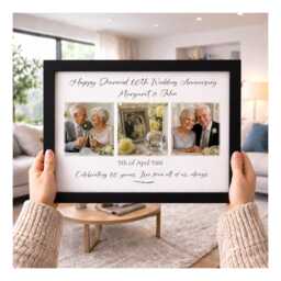 Personalised Diamond 60Th Wedding Anniversary Photo Frame, Custom 3 Montage Gift For Couples, 60 Year Married Keepsake, 6 Frame Choice - thumbnail 1